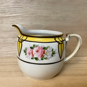 Vintage Hand Painted Nippon Yellow and Pink Peony Creamer