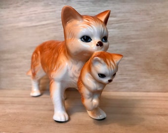 Vintage Orange Cat Kitten Pottery Figure Made in Japan Cute