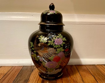 Vintage Cobalt Blue Peacock and Chrysanthemum Japanese Porcelain