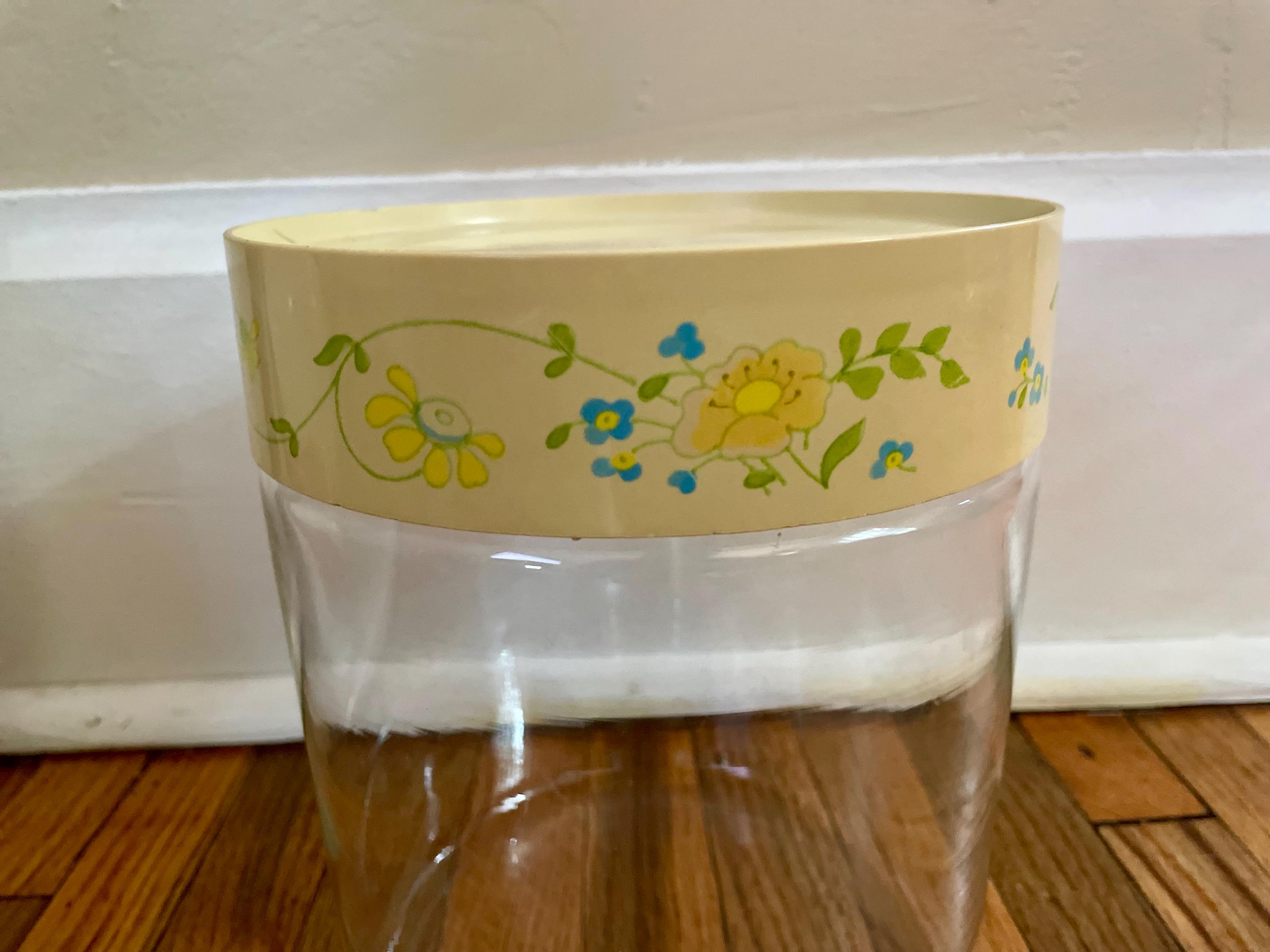 Vintage Pyrex Glass Canister With Flowery Print Plastic Lid, 7” Tall - Etsy