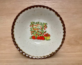 Vintage Japanese Speckled Stoneware Bowl with Strawberries