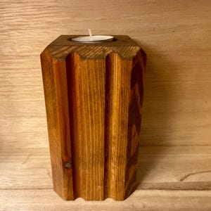 Vintage Dark Wood Pillar Tealight Candle Holder
