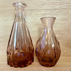 Pair of Vintage Pink Glass Crystal Vases