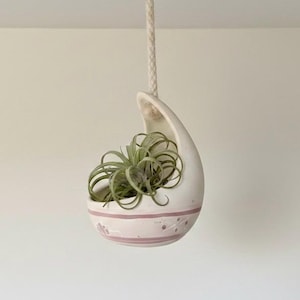 Vintage Navajo aardewerk halve maan roze en witte hangende plantenbak