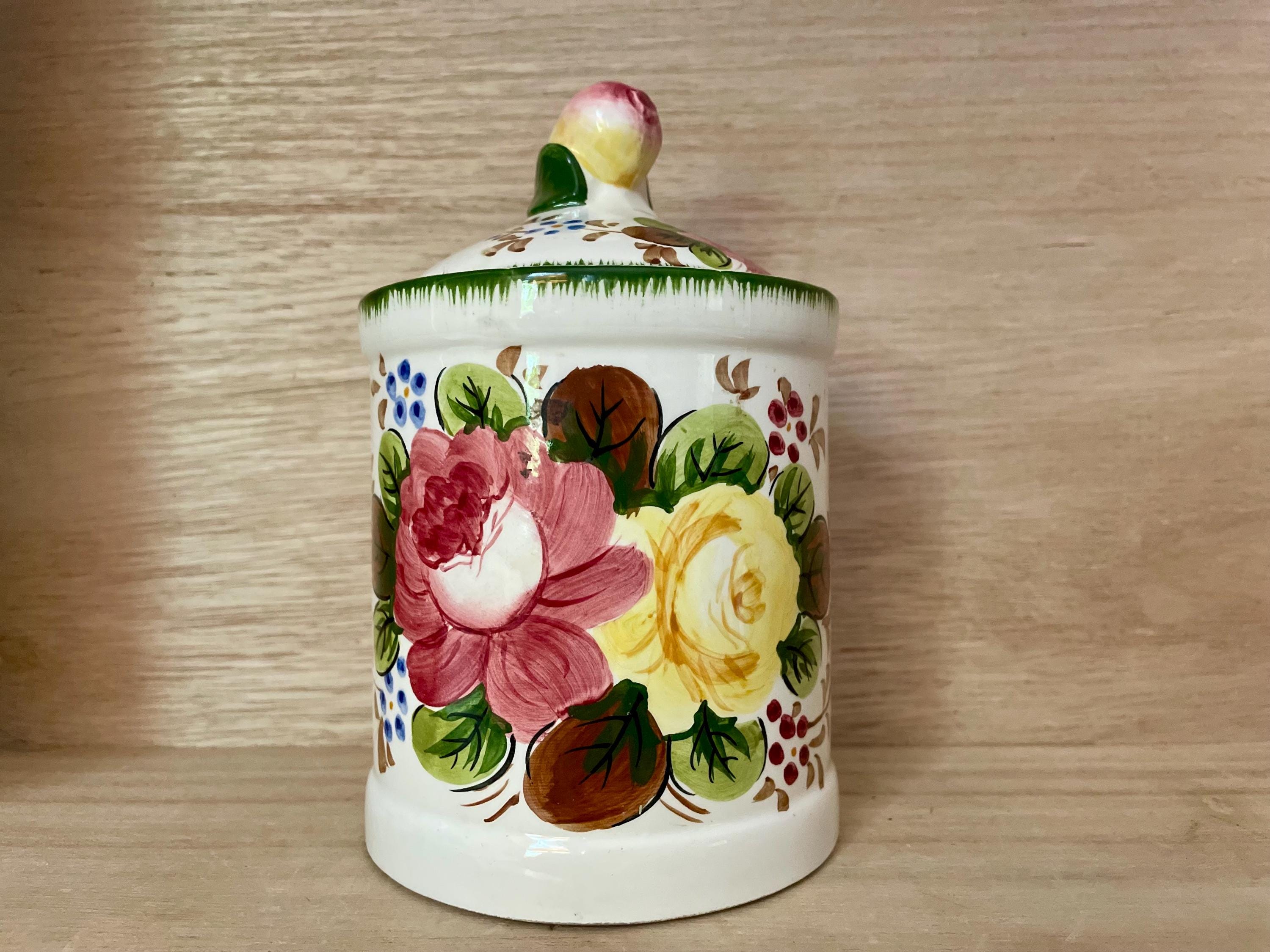 Vintage Andrea by Sadek Flowery Italian Style Ceramic Jar With Lid