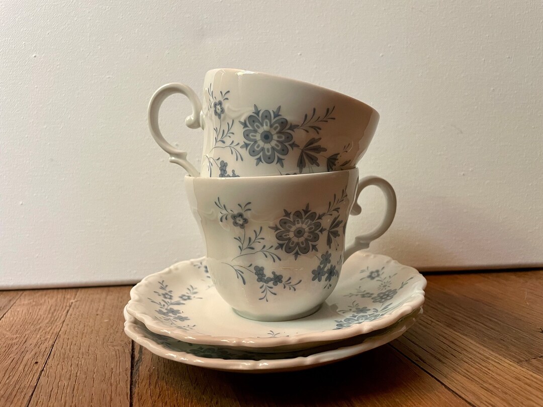 Set of Two Vintage Bavarian Blue Christina Porcelain Floral Teacups and ...