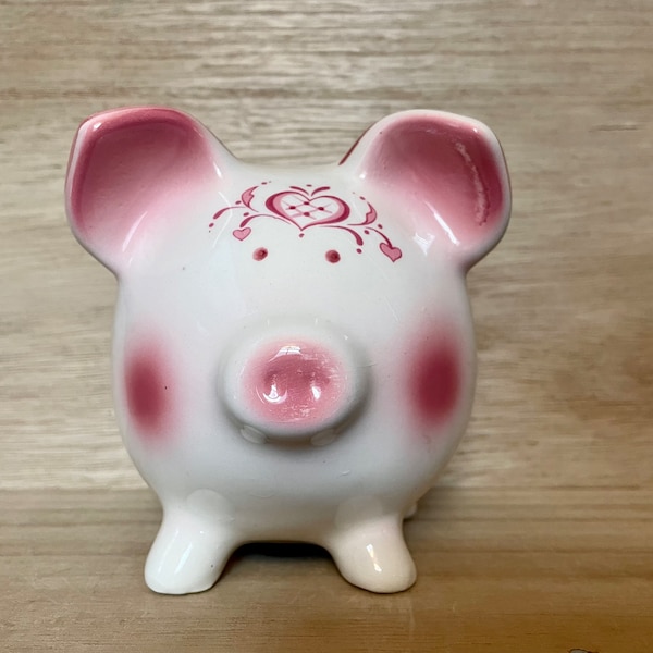 Vintage White and Pink Piggybank, Enesco porcelain piggybank, 1989