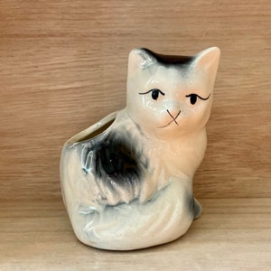 Vintage White and Black Cat Ceramic Planter
