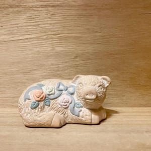 Vintage Pink Clay Floral Pig Figurine