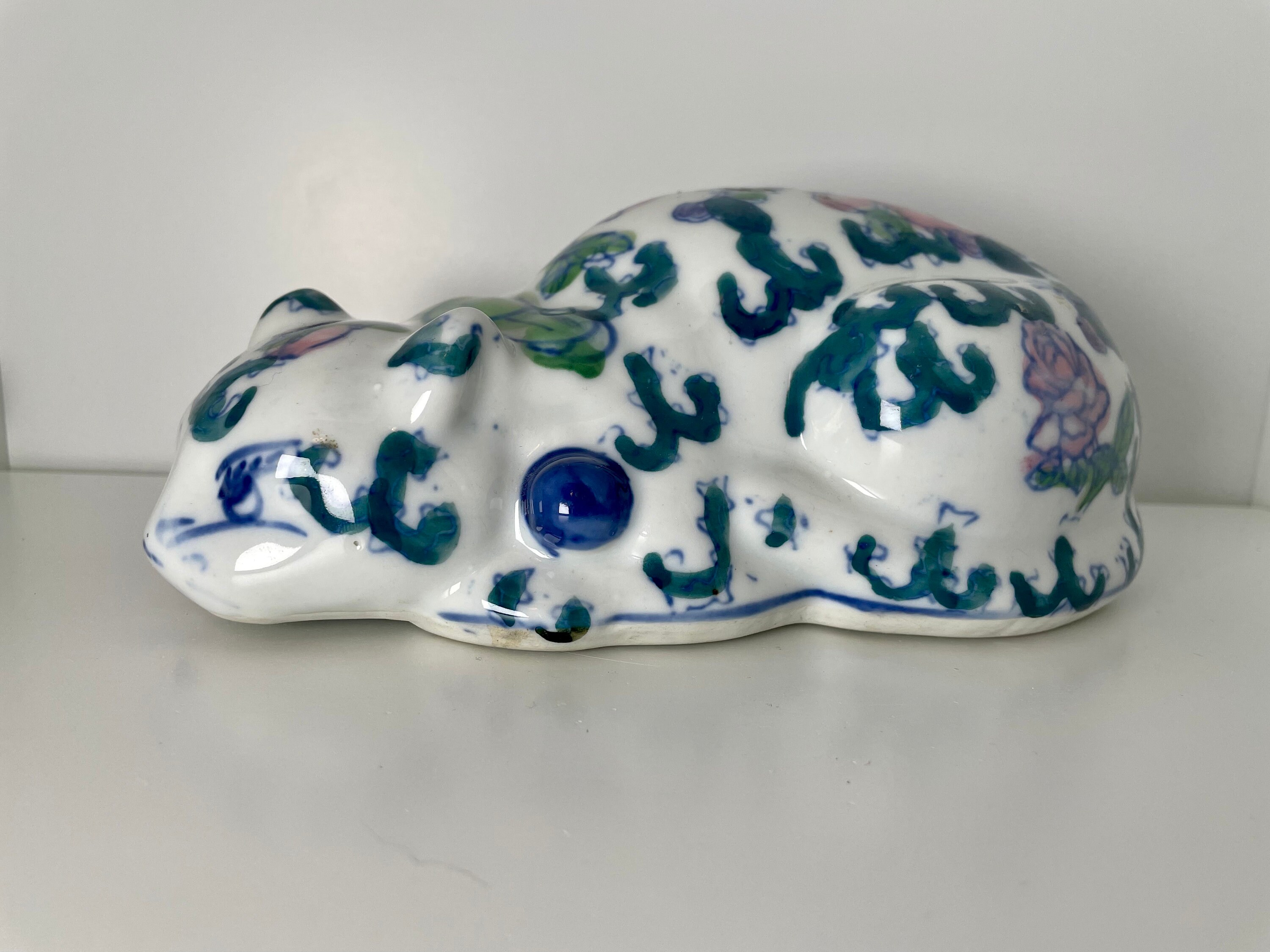 Vintage Lucky Ceramic Floral Sleeping Cat Statue - Etsy