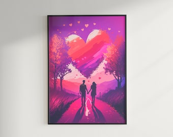 Valentines Day Decor, Printable Wall Art, Art posters, Valentines Day Gift, Unique Love Art of couple Holding Hands