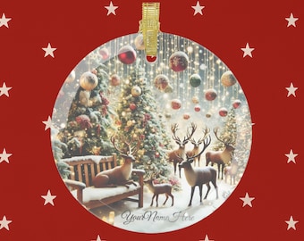 Personalisierte Rentier-Verzierung: Graviertes Glas-Weihnachtsandenken