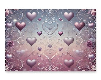 Papel de regalo con rosas y corazones metálicos / Papel de regalo romántico, juego de 3