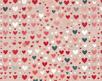 Heart Pattern Gift Wrap | Romantic Red, Pink, Beige (3 Sheets)