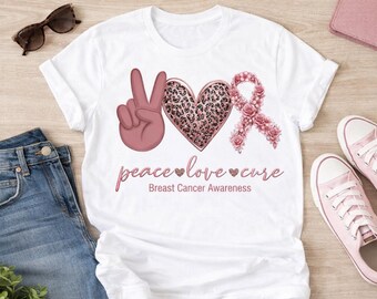 Peace Love Cure Cotton Breast Cancer Gift For Doctor Nurse Graphic Trending Now Shirt