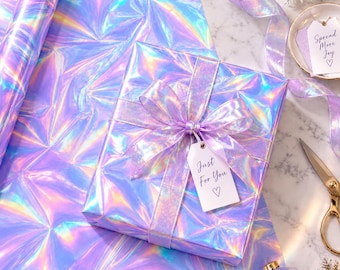 Pastel Iridescent Wrapping Paper with Shimmering Folds - Pink, Aqua & Lavender Reflections Roll
