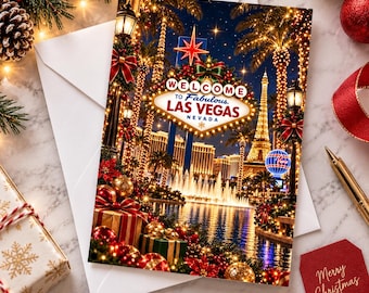 Las Vegas Christmas Greeting Card, Festive Holiday Card Set