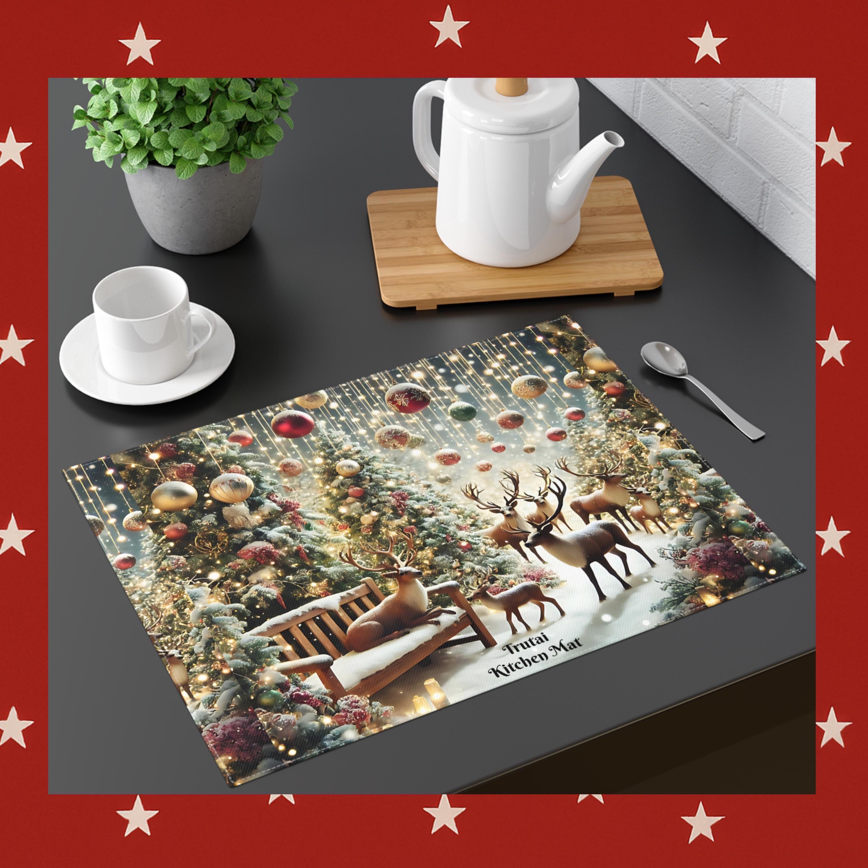 Personalisiertes Weihnachts-Rentier-Tischset: Rustikales Feiertags-Speisedekor