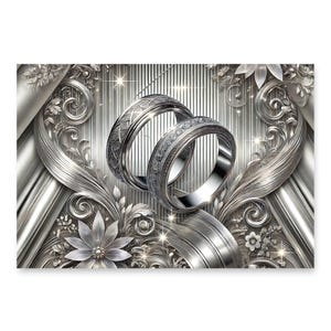 Elegante carta da regalo per matrimonio in argento / Carta da regalo di lusso con anelli, telo per addio al nubilato, carta da regalo per anniversario o fidanzamento, decorazioni per matrimoni