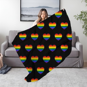 Pride Rainbow Blanket, LGBTQ Throw with Hearts or Lips | Gay Pride Gift, Lesbian Pride Decor, Pride Month Blanket, LGBTQ Blanket