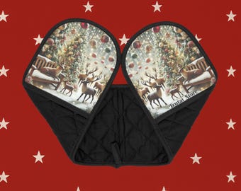 Personalisierte Rentier Ofenhandschuh-Set: Weihnachtsbackgeschenk, festliche Küchendekoration
