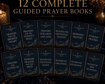 The Healing Prayers Library - 12 Guided Christian Prayer Books for Women, Anxiety & Grief Journal, Faith Digital Download