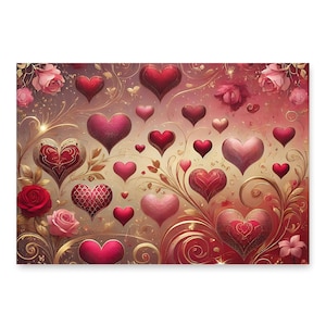 Valentine&#39;s Day Wedding Wrapping Paper Sheets in Red and Gold | Anniversary, Mother&#39;s Day, Birthday Gift For Her