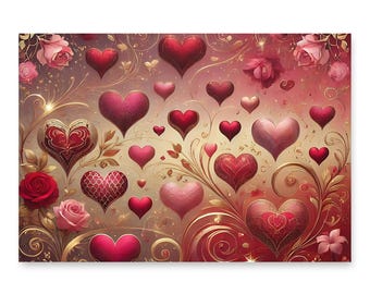 Red and Gold Heart Gift Wrap | Romantic Valentine's Day Wrapping Paper