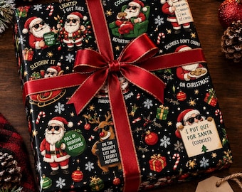 Funny Santa Claus Christmas Wrapping Paper Roll with Hilarious Sayings