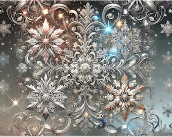 Snowflake Christmas Wrapping Paper | Holiday Gift Wrap Set | Elegant Silver Metallic Design | 3 Sheets Gift Wrapping Paper