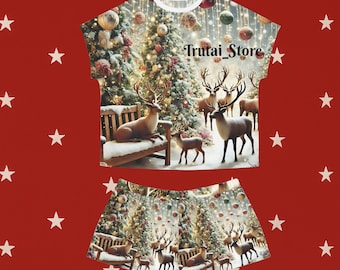 Conjunto de pijama personalizado com estampa de rena | Pijamas de Natal femininos