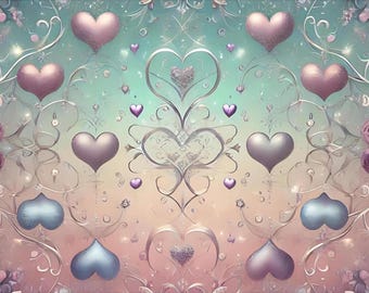 Teal Peach Ombre Heart Wrapping Paper | Metallic Roses