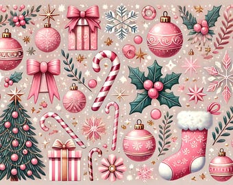 Pink Christmas Wrapping Paper | Holiday Gift Wrap Set | Blush Ornament & Candy Cane Design | 3 Sheets Gift Wrapping Paper