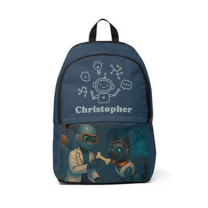 Custom Robot Boy Backpack | Personalized Name Book Bag, Unique Boys School Bag, Monogram Backpack, Gift for Kids, Lightweight, Waterproof