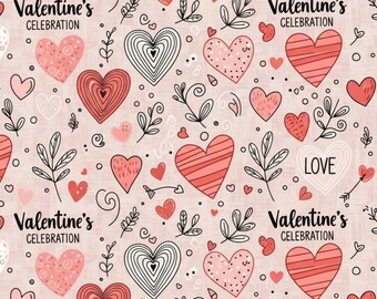 Hand-Drawn Hearts Valentine Gift Wrap | Romantic Pink & Red