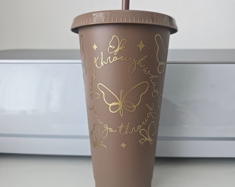 Tasse froide de 24 oz papillon, café, or, étoiles, croissance