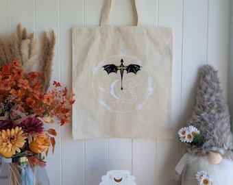 Fourth wing iron flame onyx storm inspired tote / book bag bookish gift
