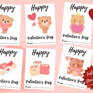 Kinder Valentinstag Karte druckbar, Valentinstag Karten Set von 6 Designs, sofortiger digitaler Download Kinder Valentinstag Karten, Geschenkanhänger