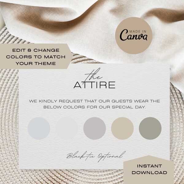 Wedding Dress Code Cards, Guest Attire Card, Wedding Attire Guide,Color Palette Card, Wedding Color, Wedding Infographic