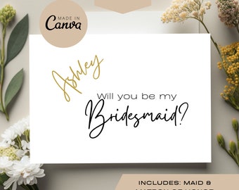 Bridesmaid Proposal Card Template, Wedding Infographic, Matron of Honor, Maid of Honor, Will You Be My Bridesmaid Card Template