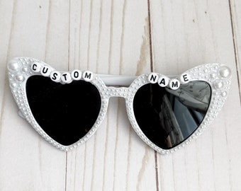 Personalized Bride Heart Sunglasses,Customized Bride, Personalised Bride,Bachelorette Sunglasses,Bride Sunglasses,pearl sunglasses bride