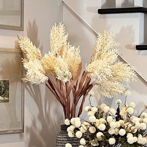 Pampas flowers, cream beige natural artificial dry faux autumn grasses, off white, modern floral arrangement, dried pampas, home decor