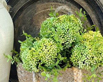 Green berry clusters bouquet, faux greenery, flower spray, artificial stems, Plants, floral arrangement, spring home decor, hydrangea style