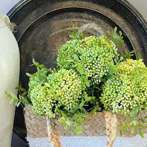 Green berry clusters bouquet, faux greenery, flower spray, artificial stems, Plants, floral arrangement, spring home decor, hydrangea style