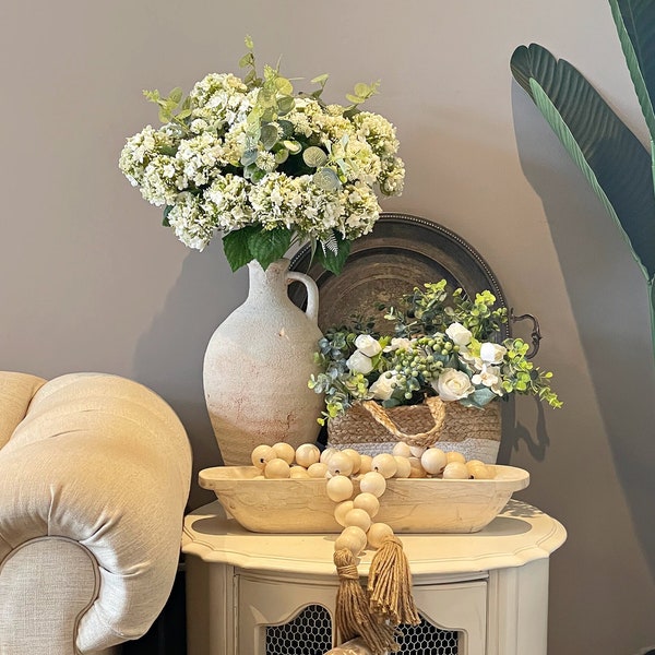 White hydrangea bouquet, faux flowers spray, artificial stems, Plants, white hydrangea, floral arrangement, spring home decor, white flowers