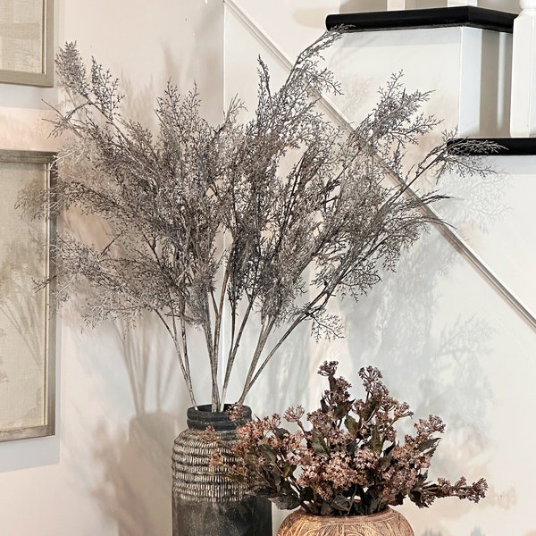Dry grey Juniper Branch, faux dried long branch, artificial Plants, gray pine foliage, Autumn neutral home decor floral arrangement