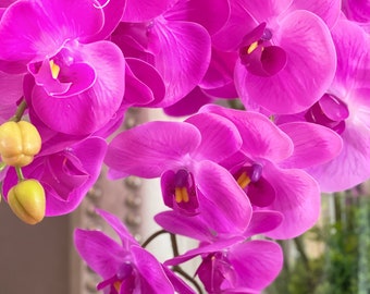 Deep pink orchid stems, Large & luxurious artificial fuchsia faux flowers, modern floral arrangement, hot pink butterfly Orchids, home decor
