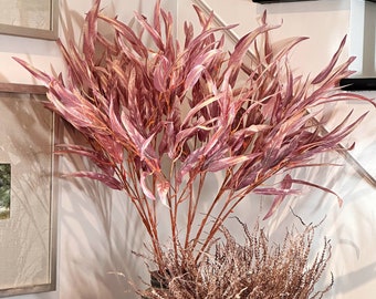 Dry Willow Leaf Eucalyptus Branch, Reddish brown faux dried leaves, artificial Plants, Autumn neutral home decor floral arrangement