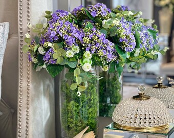 Purple hydrangea bouquet, faux flowers, artificial stems & Plants, blue hydrangea, floral arrangement, spring home decor, purple flowers