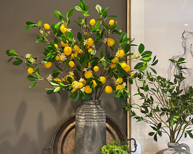Faux Lemon Tree Branches, Artificial Yellow Fruits, Faux Plants & White ...